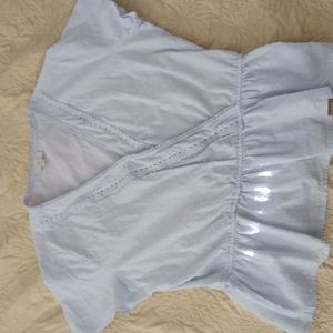 LOFT Pale Blue Short Sleeve Wrap Top with Peplum waist, size XL, 100% Cotton.